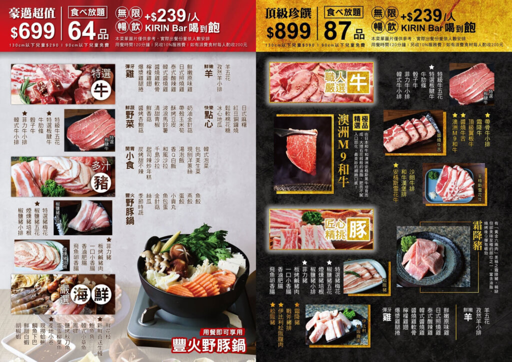 豚野日式炭火燒肉菜單價位